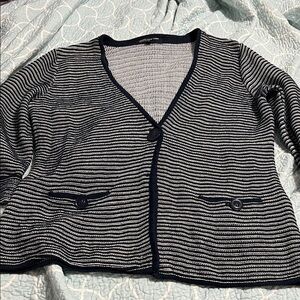 Jones New York Navy and White Striped Cardigan
